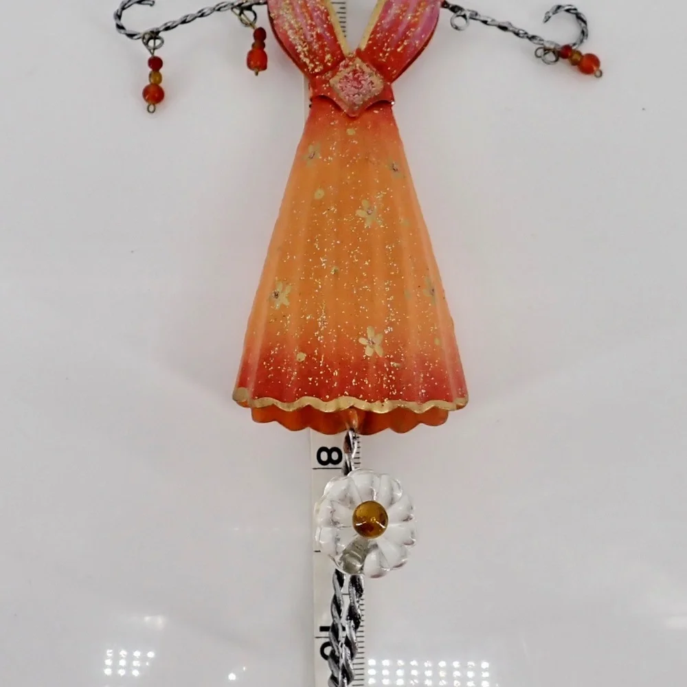 Lady in Orange Dress Mountable Metal Decorative Wall Hanger with Single Hook